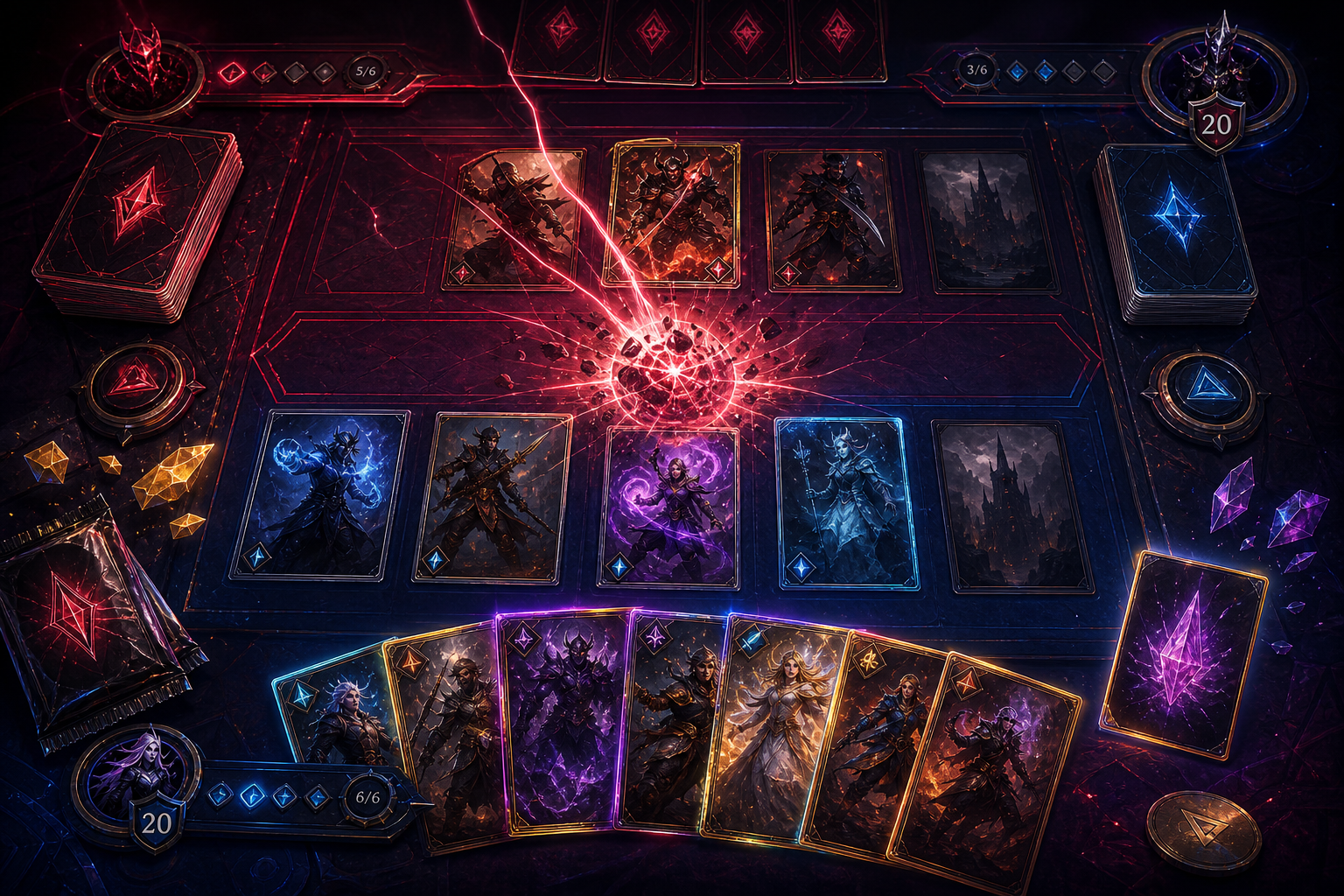 Blackfall 2D trading card duel board concept art