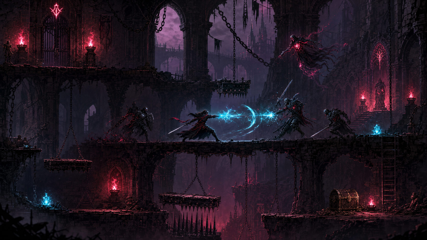 The Blood of Lenar: Obsidian Descent side-scrolling gameplay concept art