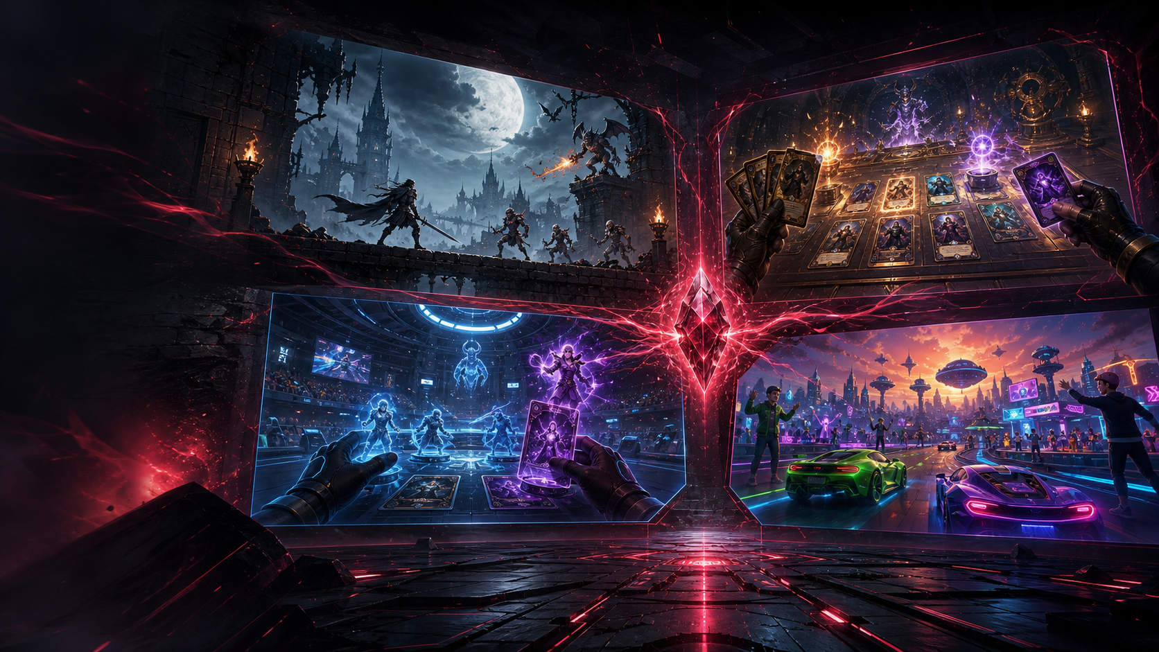 ByteOdyssey Games cinematic publisher montage with 2D, VR, card game, and Horizon Worlds concepts